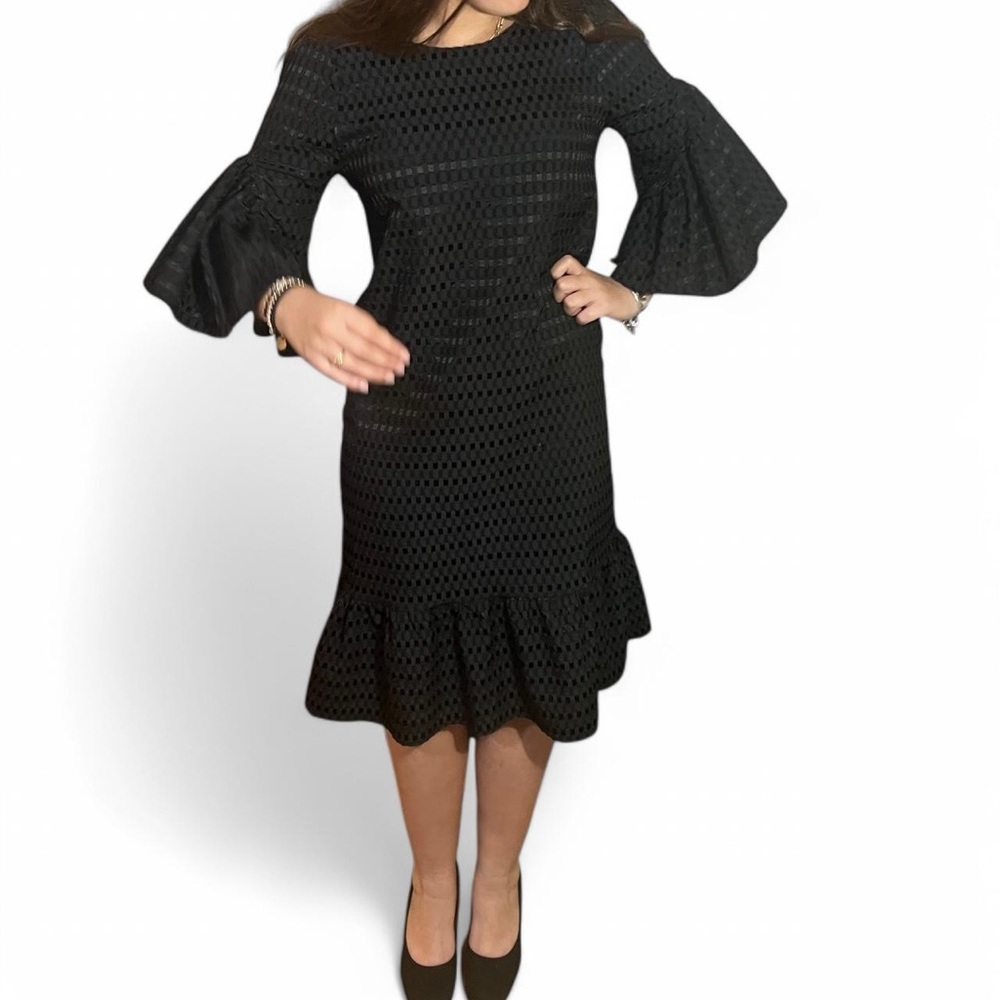 Topshop Black Textured Long Sleeve Dress